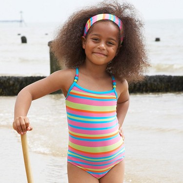 Tropical Multi-Stripe Swimsuit with Beads