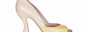 Cream and yellow leather peep toe heels