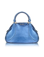 Metallic Blue Nappa Leather Bowler Bag