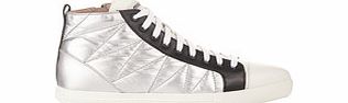 Silver quilted leather hi-top sneakers