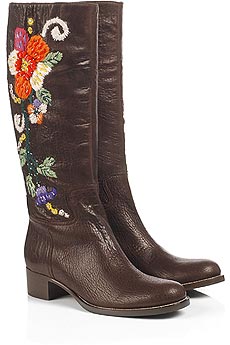 Wool embellished leather boots