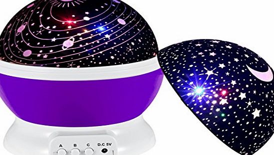 MKQPOWER Night Ligthing Lamp, MKQPOWER Romantic 3 Modes Colorful LED Moon Sky Star  Dreamer Desk Rotating Cosmos Starlight Projector for Children Kids Baby Bedroom(Purple)