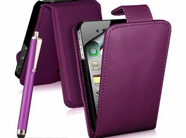 PURPLE FLIP CASE COVER POUCH FOR APPLE IPOD TOUCH 4 4G 4TH GEN + INCLUDES FREE STYLUS + FREE SCREEN PROTECTOR