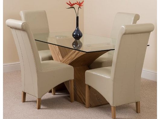 VALENCIA OAK DINING TABLE & 4 IVORY MONTANA LEATHER CHAIRS