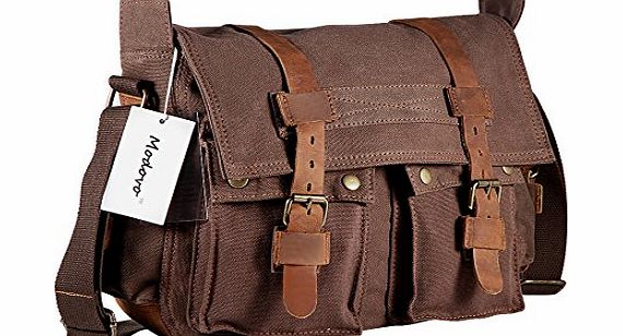 Modovo 10L Retro Messenger Shoulder Bag Fits 14`` Laptop High Density Canvas Coffee