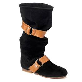 Mogil Black Suede and Tan Leather Slouch Boot -