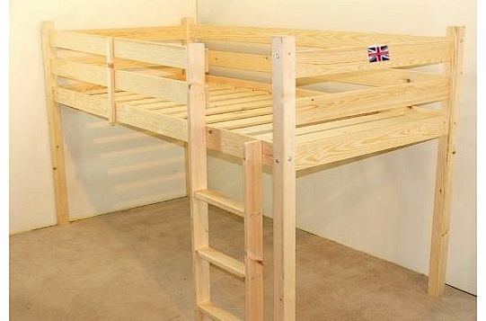 Childs cabin bed - 3ft single - Kids wooden midi sleeper - Universal Ladder - Solid Pine