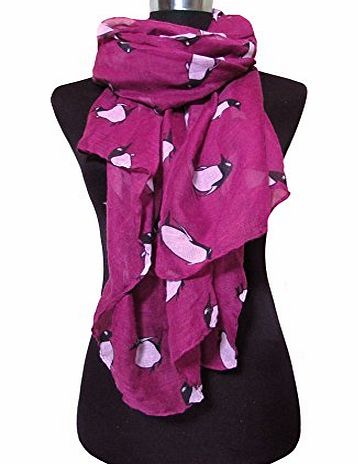Molly Louise Hot Pink Unusual Cute Penguin Print Lightweight Scarf