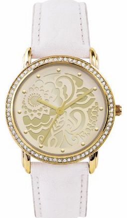 Monsoon Womens Quartz Watch with Gold Dial Analogue Display and Beige Leather Strap MO2000