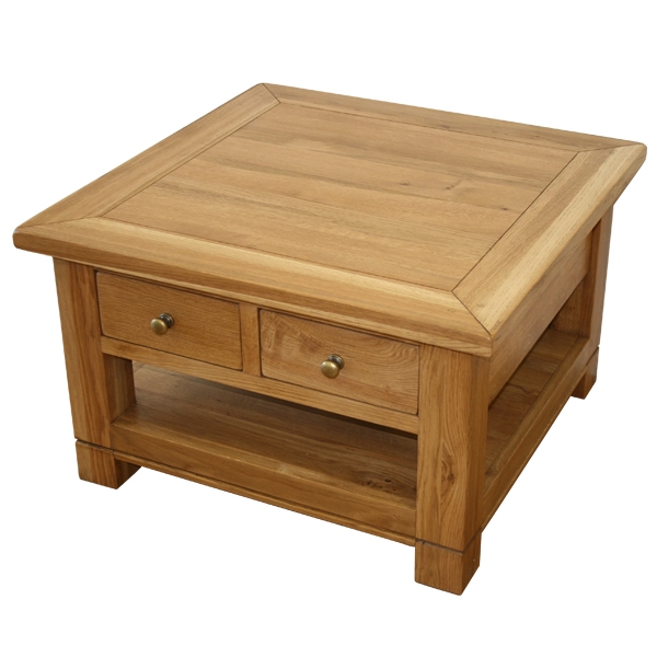 Solid Oak Small Square 2 Drawer Coffee