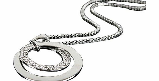 Moonar Fashion Stylish Silver Rhinestone Circle Round Pendent Necklace Long Sweater Chain Necklace Jewellery Unisex Women Girl Lady
