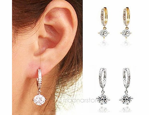 Moonar Fashion Womens Gold/Silver Crystal Rhinestone Hoop Hook Earrings (Gold)