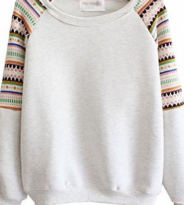 Mooncolour Women Girls Newest Splicing Knit Sleeve Crewneck Warm Fleece Pullover Sweatshirt