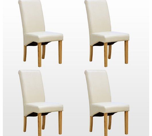 More4Homes 4 x CAMBRIDGE LEATHER CREAM DINING CHAIR w OAK FINISH WOOD LEGS ROLL TOP HIGH BACK