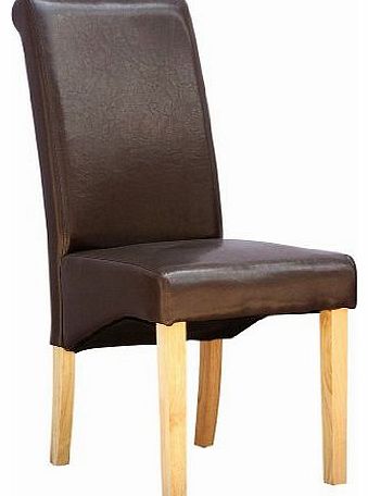 More4Homes CAMBRIDGE BROWN FAUX LEATHER DINING CHAIR w ROLL TOP HIGH BACK SOLID WOOD OAK LEGS