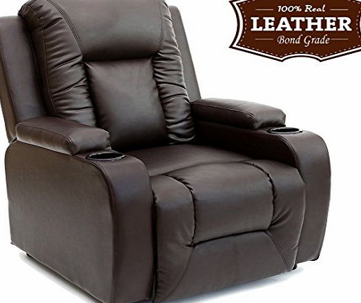 More4Homes OSCAR LEATHER RECLINER w DRINK HOLDERS ARMCHAIR SOFA CHAIR RECLINING CINEMA (Brown)