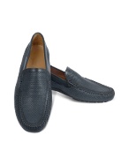 Moreschi Navy Blue Perforated Leather Driving Shoes