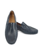 Moreschi Navy Blue Perforated Patent Leather Driving Shoes