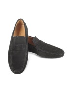 Moreschi Portofino - Black Perforated Suede Driver Shoes