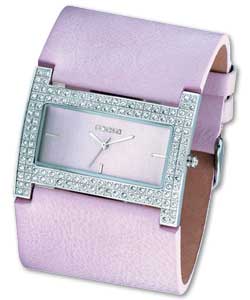 Ladies Large Pink Leather Cuff Watch