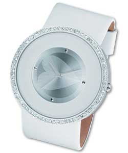 Ladies White Leather Strap Watch
