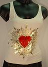 Moschino Ladies Moschino Cream Lycra Vest Top with Red Loveheart