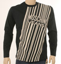 Moschino Mens Navy & Cream Striped Long Sleeve Cotton T-Shirt