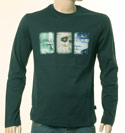 Mens Navy Long Sleeve Cotton T-Shirt with Patch Design