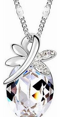 Silver Swarovski Elements Crystal Butterfly Teardrop Pendant Chain Necklace for women teenage girls, with a Gift Box, Ideal Gift for Birthdays / Christmas / Wedding---White, Model: X11986