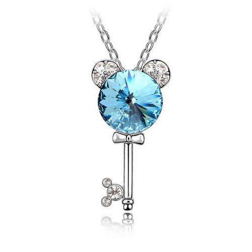 Move&Moving Silver Swarovski Elements Crystal Diamond Accent Disney Key Pendant Chain Necklace for women teenage