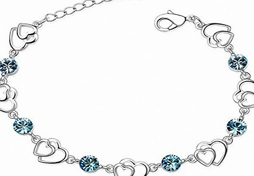 Silver Swarovski Elements Crystal Interlocking Heart Bracelet for women teenage girls, with a Gift Box, Ideal Gift for Birthdays / Christmas / Wedding---Blue, Model: X11990