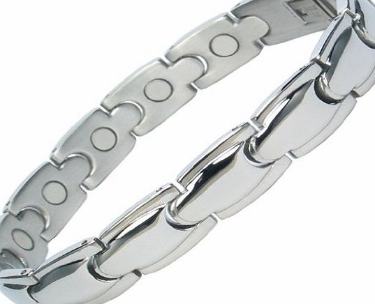 MPS Special Offer Classic Stainless Steel Magnetic Bracelet with Fold-Over Clasp, Powerful 3,000 gauss Magnets   Free Gift Wallet. Size M, MORE LENGTHS AVAILABLE