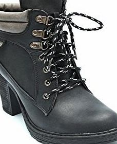 Mr Shoes F10834A Womens Casual Chunky High Heeled Lace Up Hiking Ankle Boots Size Uk 5
