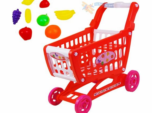 MTS Childrens Shopping Trolley Basket for Toy Shop Kitchen with Play Food Fruit Veg
