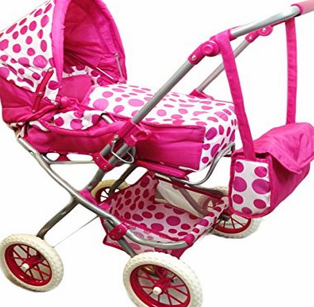 MTS Deluxe 3 in 1 Dolls Pram Stroller Carry Cot Buggy Pushchair With Bag Girls Toy