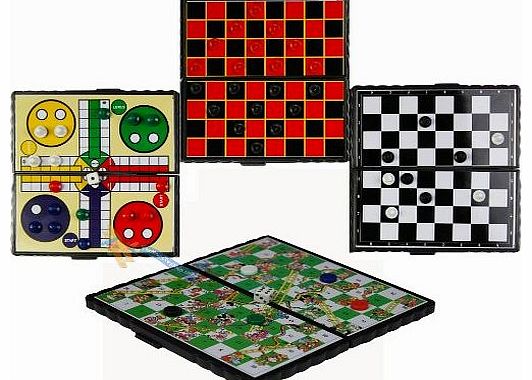 Magnetic Travel Board Games Set of 4 Chess Ludo Snakes and Ladders Draughts Game