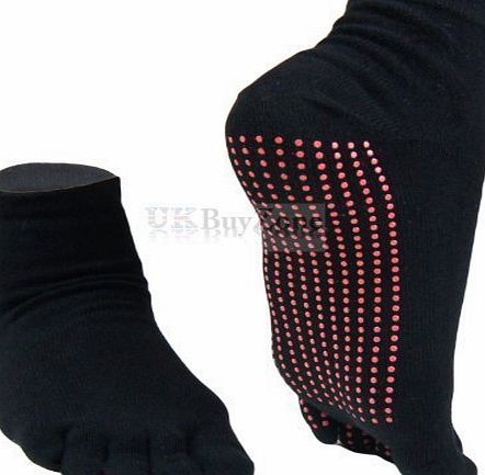 MTS Pilates Fitness Yoga Socks Five Toe Rubberized Anti-slip Super Grip Socks Black