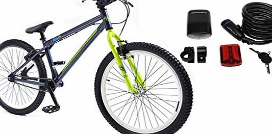 Muddyfox Rise 24`` BMX Bike, Mens Boys, Blue and Lime Green FREE CHAIN amp; LIGHT