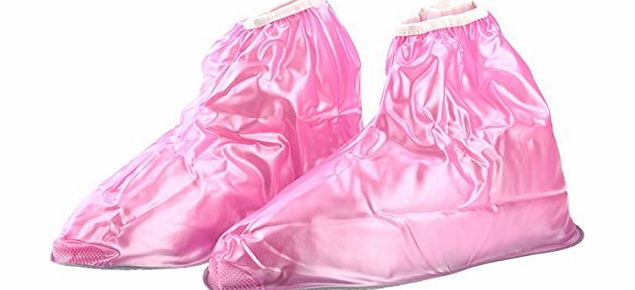 Museya 602 Reusable Foldable Zippered Non-slip PVC Rainproof Overshoes Shoe Covers for Children - Size L (Pink)