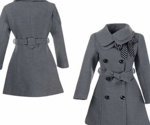 Museya Autumn Winter Thicken Double-layer Doll Collar Double-breasted Womens Slim Fit Bowknot Woolen Coat - Size XL (Grey)