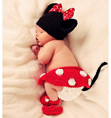 Museya Cute Cartoon Mouse Style Baby Infant Newborn Hand Knitted Crochet Hat Costume Baby Photograph Props Set