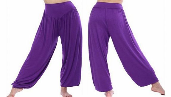Museya Fashion Womens Ladies Loose Long Harem Belly Dance Yoga Pants Comfy Boho Wide Leg Sport Trousers - Size XXL (Purple)