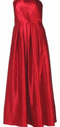 Long Bandeau Evening Dress Elegant Strapless Gowns Classic Satin Ball Prom Formal Bridesmaids Sleeveless pleated Cocktail Dresses Womens Ladies Burgundy Red Size 16