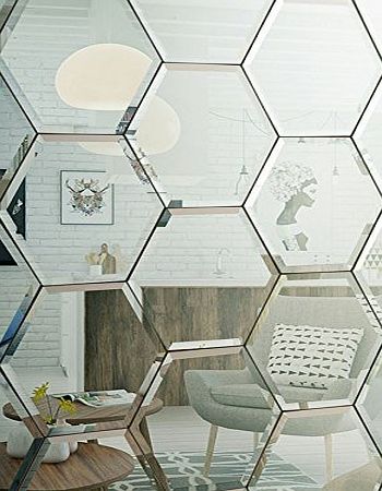  Hexagonal Silver Mirror Bevelled Wall Tiles for bedroom bathroom kitchen
