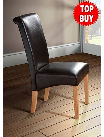 Roll / Scroll Back Faux Leather Dining Room Chair - BROWN SINGLE CHAIR exclusive to AVAILABLEBEDS
