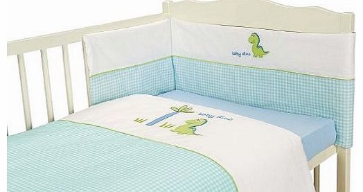 Nursery Baby Dinousaur Bedding Bale Set Blue Gingham Check - Baby Boys Cot Bed Set