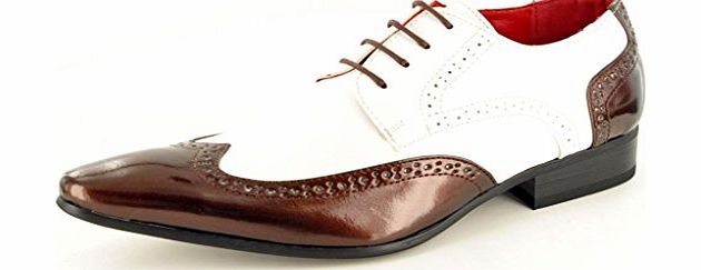 My Perfect Pair Mens Brown white Patent Leather Look Pointed Toe winkle pickers Dress Dinner Suit Brogues Shoes Size 9