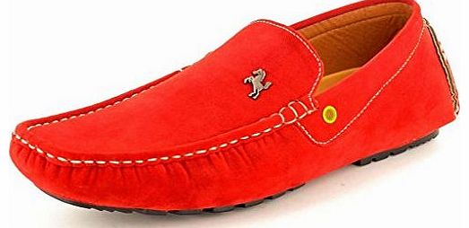 Mens Red Designer Inspired Faux Suede Casual Loafers Moccasins Shoes Size 7