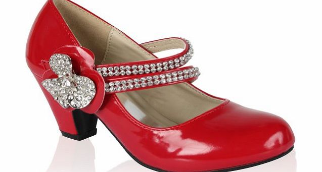 My1stWish 21N Girls Red Patent Kids Diamante Low Heel Mary Jane Party Wedding Shoes Size 13