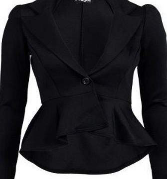 My1stWish 51B New Womens Black Fitted Dip Hem Peplum Style Ladies Button Blazer Jacket Size 8